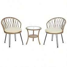 U_STYLE Outdoor Leisure Set, 2 Rattan Single Chairs With A Glass Round Table, Perfectly Suited For Patios, Balconies, And Courtyards - 1 - View 5