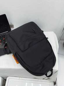 时尚纯色简约多口袋男士背包适合外出、旅行、户外运动、休闲、青少年上学 2000 年代风格返校季 - 黑色 - 查看 7