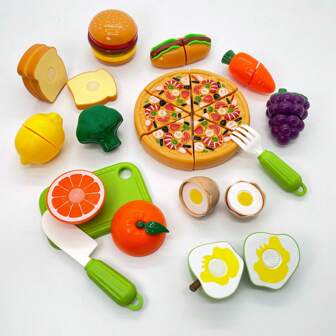 Juego de juego de roles de frutas y verduras de corte, hamburguesas, pizzas, juego de cocina de alimentos de juguete surtidos, tamaño grande, empaque independiente, adecuado para niños y niñas, color aleatorio