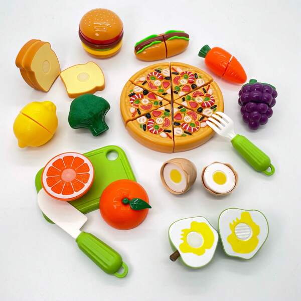 Kinderen spelen met het snijden van fruit en groenten, hamburgers, pizza's, diverse speelgoedkeukenset, groot formaat, onafhankelijke verpakking, geschikt voor jongens en meisjes, willekeurige kleur