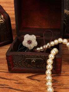 1pc Mini Antique Wooden Treasure Chest Jewelry Organizer Box, Decorative Storage Accessories With Lid For Rings, Necklaces, Earrings, Perfect Valentine's Day Gift, Christmas, Birthday, Holiday, Keepsake Box, Compact And Portable, Enhances Home Decor, Ideal For Women, Girls, Bridesmaids, Unique Gift Idea, Must-Have For Jewelry Lovers, High Conversion Keywords Included, Stylish And Practical, Adds Vintage Charm To Any Room. - Multicolor - View 3