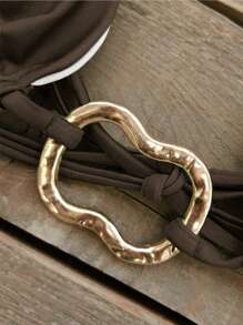 Women's Solid Color Halter Tie Sexy Metal Decor Bikini Swimsuit Set, Summer Beach