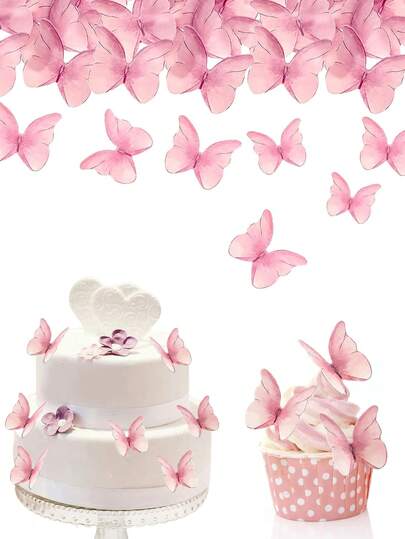 48/96pcs Butterfly Cake Decorations, Paper Butterfly Cupcake Toppers, Fairy Happy Birthday Cake Decorations, Wedding Anniversary Baby Shower Birthday Party Decorations, Spring/Summer Cake Decor