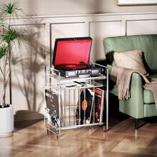 Acrylic Record Player Stand With Storage Shelf, Clear Vinyl Record Storage Turntable Stand, 3 Tier Side Table With Wheels (Clea - 1 - View 3