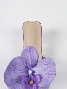 Giày cao gót mũi vuông thời trang mới đa năng trong suốt thoải mái màu tím hoa hướng dương tiệc tối giản phong cách Bohemian - Màu tím - Xem 5