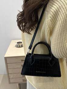 2025新款时尚女士托特包休闲通勤斜跨包时尚简约单肩手提包 - 黑色 - 查看 4