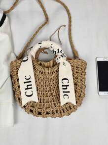 Lightweight Half-Round Woven Straw Bag, Women's Summer Crossbody Bag, Casual Beach Handbag For Holiday Mini Minimalist Straw Bag, Mother's Day Gift For Mom For Teen Girls Women College Students Perfect For College,Outdoors, Travel, Outings