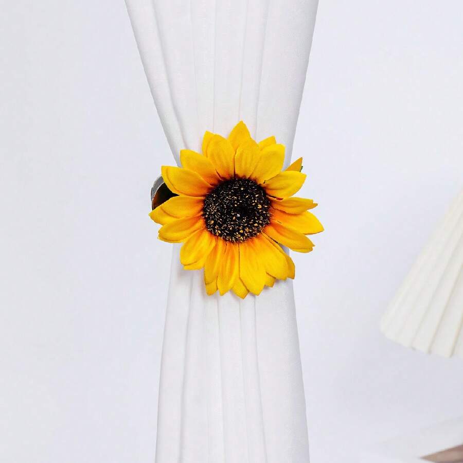 1 cái/2 cái Dây buộc rèm cửa sổ hình hoa hướng dương và bướm mộc mạc, Kẹp rèm trang trí hoa chân thực cho tiệc, đám cưới, trang trí nhà cửa, phù hợp với rèm cửa, rèm cửa sổ, vải mỏng, vải che cửa sổ - Nhiều màu - Xem 1