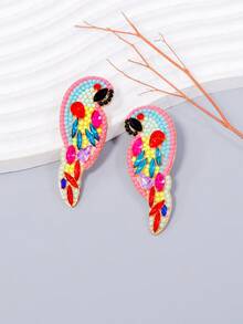 1 par de aretes con forma de loro con piedras rhinestone, con temática de animales para fiestas y vacaciones, regalo para mujeres - Multicolor - Ver 4