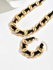 Set de 2 piezas: Collar + Pulsera de mujer de estilo punk, diseño de parchwork de corduroy minimalista retro, para uso diario, fiesta, fotografía callejera, accesorio de regalo dulce