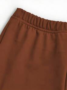 2pcs Tween GirlsCasual Letter Print Loose Tee And Wide Leg Pants Set, Suitable For Spring/Summer - Coffee Brown - View 2