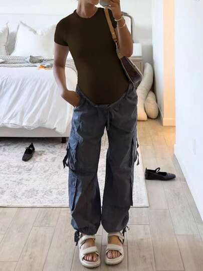 Gravidjumpsuit Romper T-shirt, Enfärgad Rund Hals, Minimalistisk, Mångsidig, Bantande