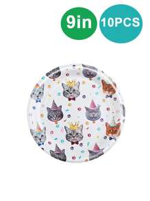 10 قطعة طقم أطباق وأكواب ومناديل حفلة عيد ميلاد القط، أطباق ذات استخدام واحد، لتزيين حفلات أعياد ميلاد ذات موضوع القط
