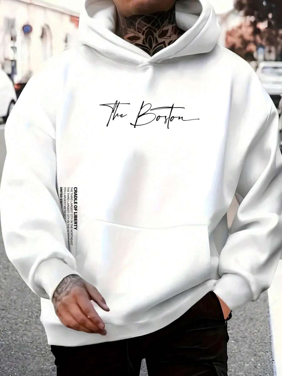 The Boston Men's Cotton Unisex Flannel Kangaroo Sweatshirt - 白色 - 查看 1