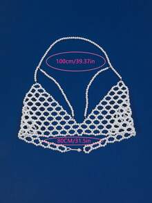 1pc Fashionable Personalized Exaggerated Hollow Out Faux Pearl Women's Necklace Backless Body Chain, Handmade Beaded Backless Jewelry For Wedding, Party, Carnival, Vacation - White - View 4