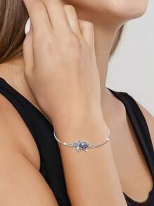 1pc European And American Personalized Fashionable Sea Turtle Design Cz Micro-Inlaid Turtle Decor Retractable Bracelet For Daily Wear