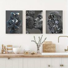 3 件木制相框北欧情侣金属人物雕像帆布海报墙面艺术印刷装饰画，创意帆布海报，防水帆布墙面艺术，艺术品墙画礼品，卧室装饰，客厅墙面装饰，家居和宿舍装饰，带框架的墙面艺术 - 彩色 - 查看 5