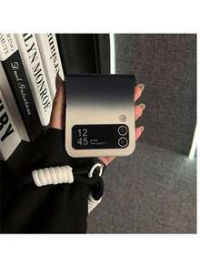 奢华黑灰渐变手机壳，带防丢腕带，兼容三星 Galaxy Z Flip 5/6/Z Flip6/ZFlip 5/Zflip6/Zflip5/Flip4/Flip3，防震后盖，兼容摩托罗拉，防水、防震、防刮擦