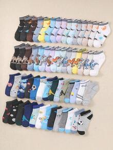 10 Pairs Random Dinosaur, Football, Car, Boat Print Socks, Suitable For Daily Wear, Unisex Kids - Multicolor - View 8