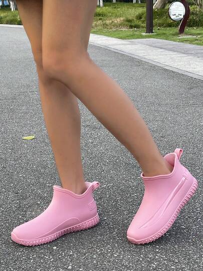 New Fashion Women Rainboots Waterproof Non-Slip Net Surface Short Tube Thick-Sole Rainshoes, Warm