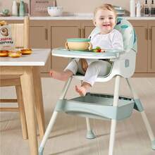 Klappbarer Baby-Esszimmerstuhl, höhenverstellbarer Kinderhochstuhl, multifunktionaler Rückenlehnenstuhl mit Rädern und Esstablett, geeignet zum Füttern, Essen und Spielen für Säuglinge im Alter von 0–6 Jahren, 91 * 75 * 63 cm (grün)