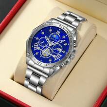 2 relojes de hombre de marca de lujo de moda informal, reloj de cuarzo con fecha, acero inoxidable, esfera con escala romana personalizada, manecillas redondas, conjunto de relojes de hombre, regalo para fiesta, boda, vacaciones en la playa, San Valentín