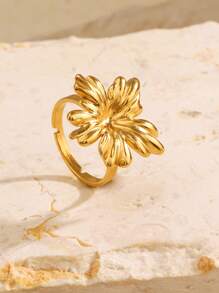 1 pieza Anillo abierto ancho de acero inoxidable estilo bohemio, adecuado para el uso diario, salidas y citas de mujeres