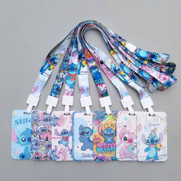 Disney Cute Cartoon Bus Card Holder With Neck Strap Lanyard, Student ID/Card/Key Chain, Stitch Design