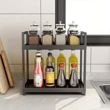 1/2pcs Metal Vanity Makeup Storage Shelf, Cosmetics Storage Rack, Double Layer Shower Gel Skin Care Storage Organizer, Bathroom Countertop Standing Shelf, Household Storage And Organization For Kitchen, Bedroom, Bathroom, Office, Desk Utility Racks - Multicolor - View 4