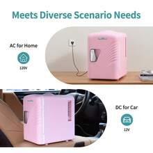 iceBlue 4L Deluxe Portable Mini Fridge - Skincare Fridge With Heating And Refrigeration Functions That Can Hold Up To Six 12-Ounce Cans, Available In Pink And White.