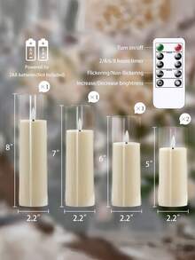 5pcs Acrylic Flameless Flickering Candles With Remote Control Timer, Battery Operated LED Candles 2.2" X 5", 5", 6", 7", 8" Plastic Pillar Candles, Suitable For Wedding, Living Room, Bathroom, Wedding, Holiday, Party, Farmhouse, Bedroom (Long-Lasting , Ivory Color) - White - View 2