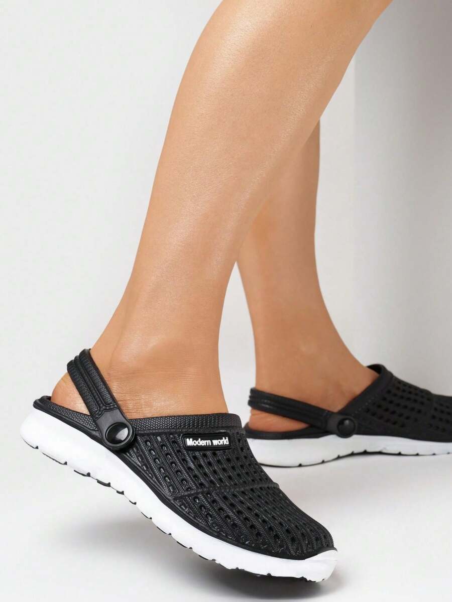 Lightweight Casual Perforated Slips On, Versatile For Summer - Black and White - View 1