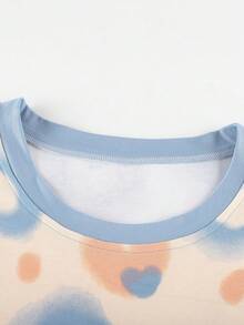 两件套女士渐变爱心印花圆领睡衣套装，长袖上衣带口袋，爱心印花长裤，舒适时尚，适合春秋季休闲穿着 - 彩色 - 查看 6