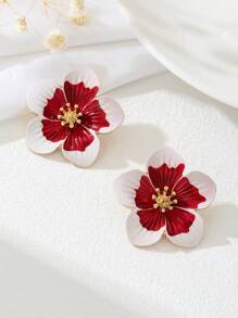 1 Paar Damen stilvolle blumenförmige Ohrringe mit Farbverlauf-Farbverlauf und asymmetrischem Design, silberne Cut Out spiralförmige Creolen als personalisierte Ohrringe
