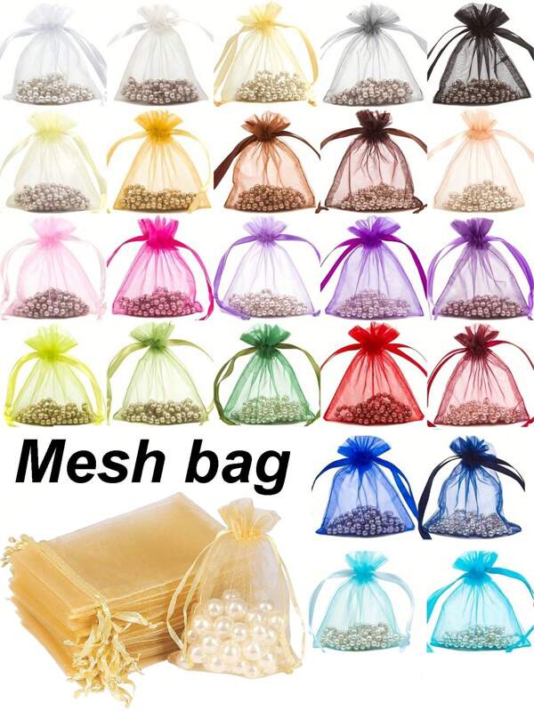 10 pièces Sacs-cadeaux en organza unicolore avec cordon de serrage, emballage pour bijoux, fournitures scolaires, rentrée scolaire