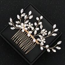 1 pieza Peine de pelo de vidrio con diseño floral elegante, accesorio de pelo adecuado para novia, boda, todas las estaciones