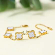 Lucky Clover Bracelet For Women Men Girls Boys 18K Gold  Link Bracelets Adjustable Plated Jewelry Wedding Christmas Birthday Best Gifts - 白色 - 查看 3