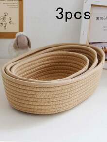 1pc Desktop Storage Basket, Random Color Handwoven Rattan Organizer Box For Makeup, Snacks, Entryway - Multicolor - View 9