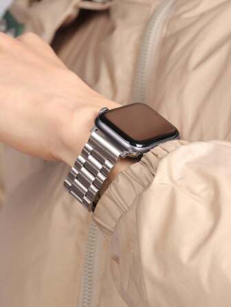 1PC Unisex Apple Style Three Bead Decor Metallic Watch Band, Modern Minimalist Design Slim Lightweight Watchband, Compatible With Apple Watch 38mm 40mm 41mm 42mm 44mm 45mm 46mm 49mm, Multi-Size Sleek Universal Fit With Metallic Finish, Compatible With Apple Watch Series