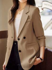 Women's Spring/Autumn Casual Single Button Blazer Jacket - 卡其色 - 查看 1