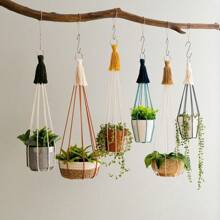 1 szt. wieszak na rośliny makrama, wisząca dekoracja w stylu boho do roślin pnących, ręcznie robiony kolorowy frędzel doniczka do kwiatów wiszący na sznurku wewnątrz - roślina i doniczka nie są dołączone