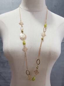 1pc Elegant Geometric Acrylic Bead Hollow Iron Plate Long Necklace, Bohemian Style, Multi-Color, Versatile For Women's Daily Wear