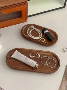 1pc Creative Scandinavian Minimalist Paulownia Wood Tray, Desktop Aromatherapy Candle Stand, Wooden Plate Entryway Key Holder Jewelry Earrings Necklace Organizer For Women Storage Organizer Travel Holiday Essential Fall Decor Autumn Halloween