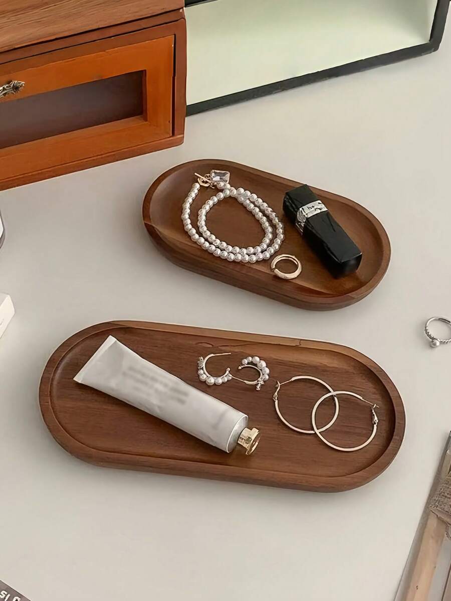 1pc Creative Scandinavian Minimalist Paulownia Wood Tray, Desktop Aromatherapy Candle Stand, Wooden Plate Entryway Key Holder Jewelry Earrings Necklace Organizer For Women Storage Organizer Travel Holiday Essential Fall Decor Autumn Halloween
