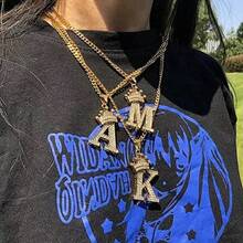 Collar con colgante de letra con corona de circonita para hombres y mujeres, collar de cadena con inicial tipo hip hop, regalo de joyería para mejores amigos - collar - Ver 4