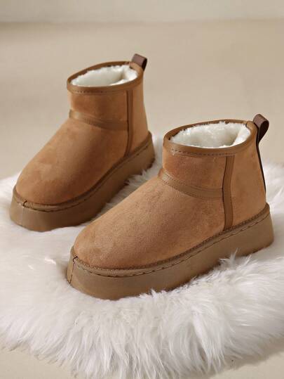 1 Paio Di Scarponcini Da Neve Unisex Invernali Minimalisti, Colore Unito, Comodi E Caldi, Adatti Per Ufficio, Casa E Uso all'aperto In Autunno E Inverno