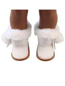 MSYO 1 双 18 英寸美国女孩娃娃冬季雪地靴毛绒鞋高帮靴，娃娃配饰礼品玩具，18 英寸娃娃靴，白色娃娃鞋，儿童靴子女孩，重生，18 英寸娃娃鞋，靴子玩具 - 雪靴 - 查看 7