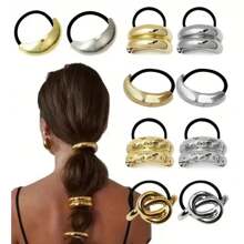 Geometric Metallic Hair Ties Set, Elegant Minimalist Hair Accessories, Chic Elastic Hair Bands For Ponytail, Cross-Border, Solid Color