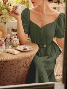 Váy Linen Sun Dresses Vintage, Pride, Phụ nữ ngày 4 tháng 7 - Màu xanh Ô liu - Xem 4