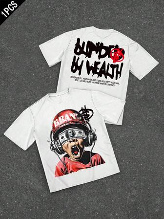 Lonblece 夏季大码男士休闲百搭钱币印花T恤